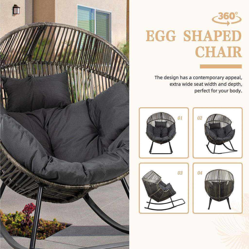 Walsunny Outdoor Patio Wicker Oversized Egg Chair With Cushion