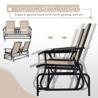 2-Person Outdoor Bench Glider Chair With Center Table, Mesh Fabric, 57 x 28 x 38 in