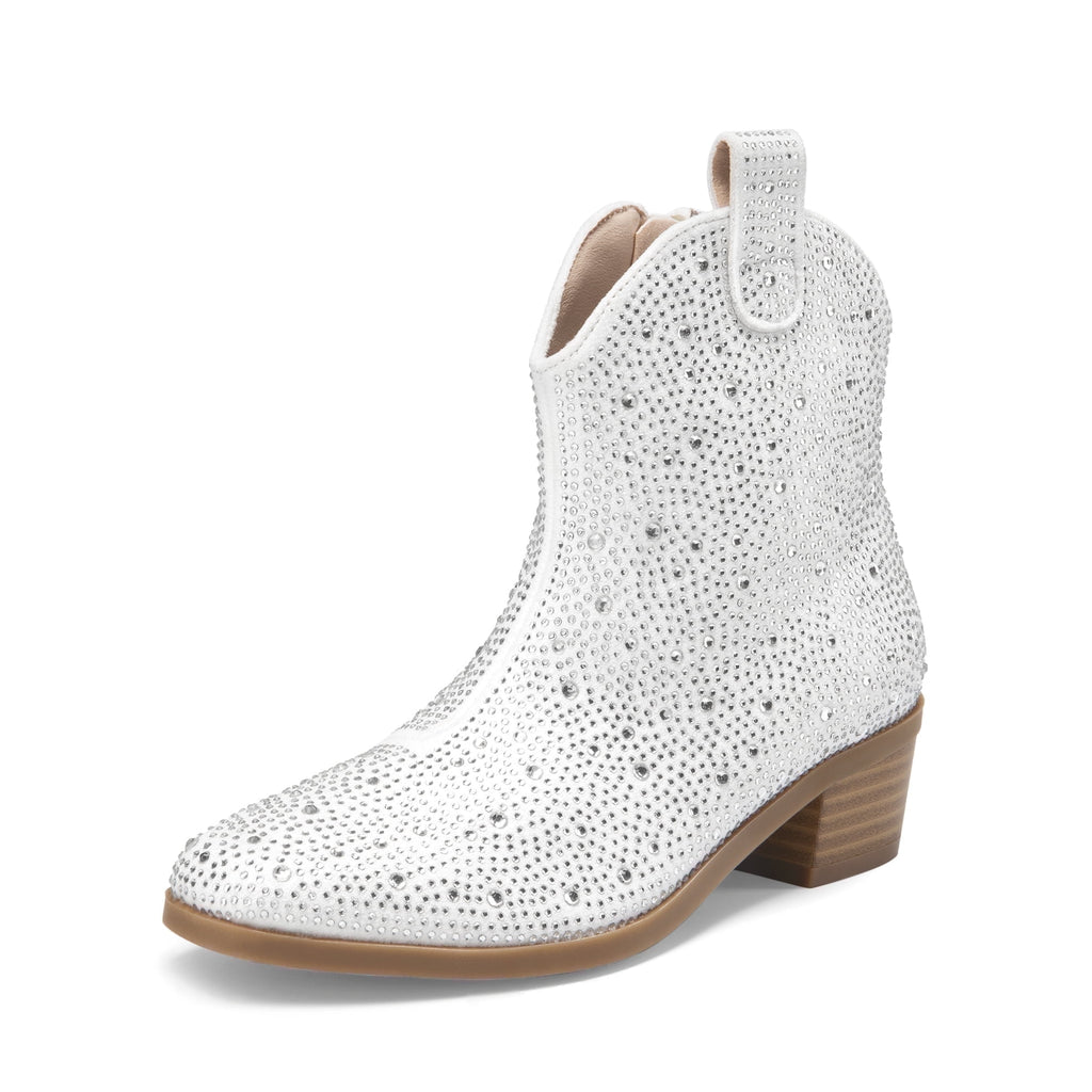 BURUDANI Girls Cowgirl Boots Kids Zip-Up Ankle Child Low Heel Dress Booties