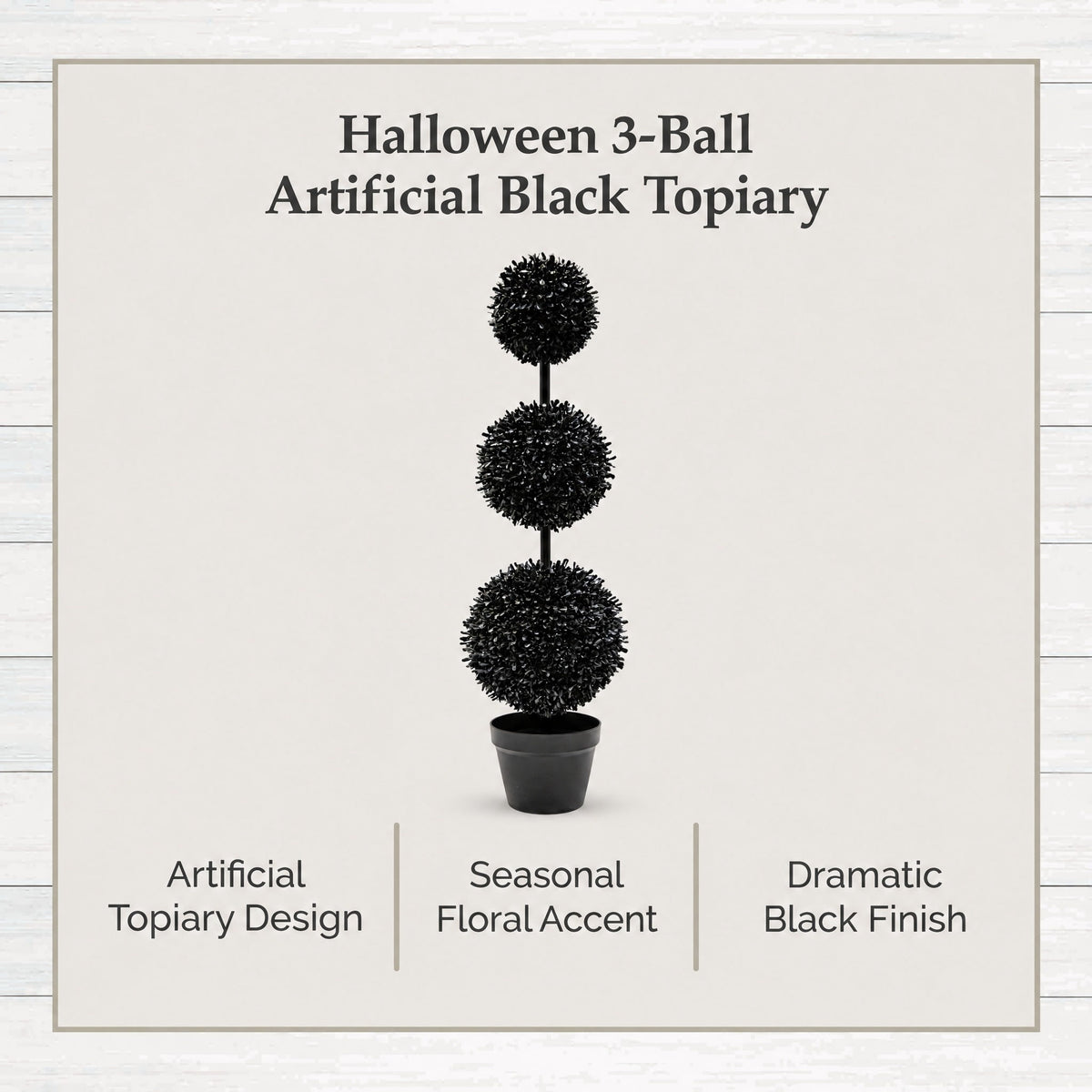 My Texas House Halloween 3-Ball Artificial Black Topiary, 3'