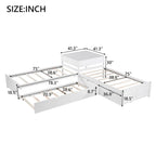 White Twin Size L-Shaped Platform Bed With Trundle And 2 Drawers