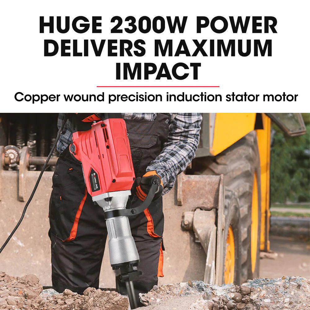 Baumr-AG Electric Demolition Jackhammer 2300W, 3 Chisels, Carry Case - BMJK-23S Mk II BAJHTL04A