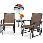 2-Person Double Swing Glider Chair With Glass Table, Steel And Fabric - 77in x 34in x 36in