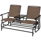 2-Person Outdoor Bench Glider Chair With Center Table, Mesh Fabric, 57 x 28 x 38 in