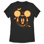 Women's Mickey & Friends Halloween Pumpkin Face Graphic Tee Black 2X Large