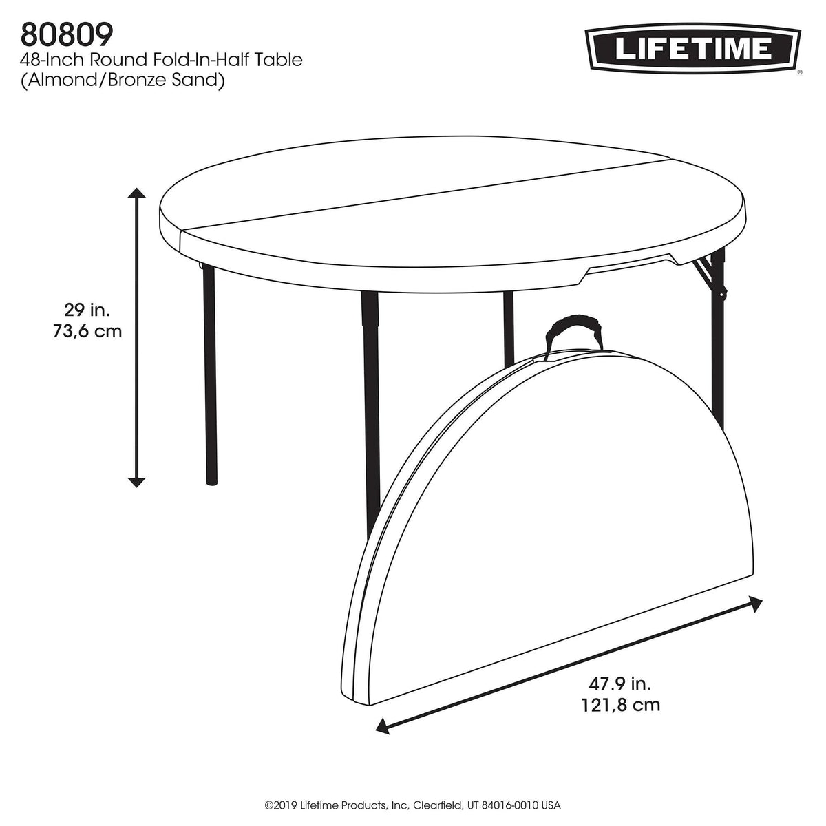 Lifetime 48 inch Round Fold-In-Half Table, White Granite - 280064