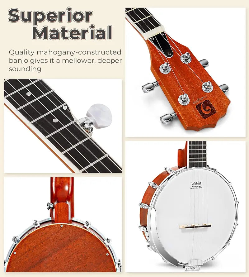 Vangoa 38-Inch 5-String Mahogany Banjo Set With Resonator And Remo Head - VBJ-40