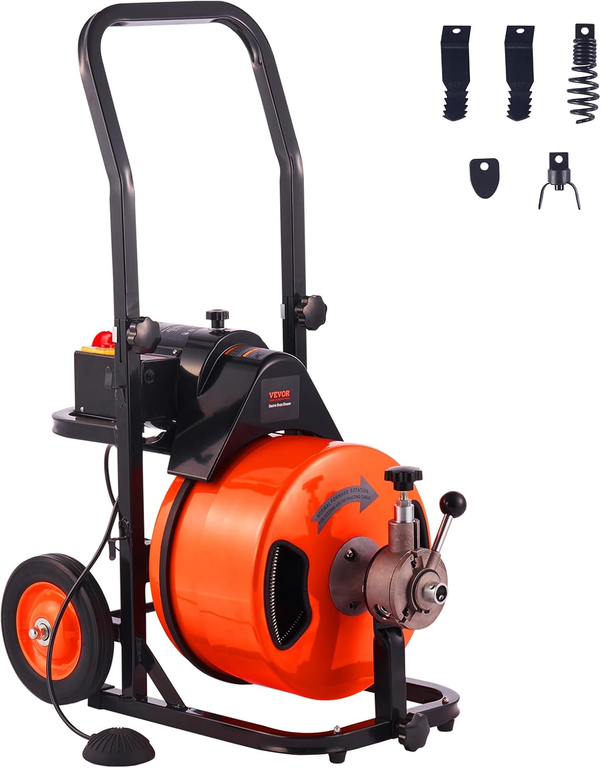 100 FT x 1/2-Inch Auto-Feed Drain Cleaner Machine With 4 Cutters And Foot Switch