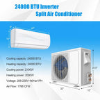 Wall-Mounted Ductless Mini Split Air Conditioner With Heat Pump, 24000 BTU, 208-230V, 18.5 SEER2, White