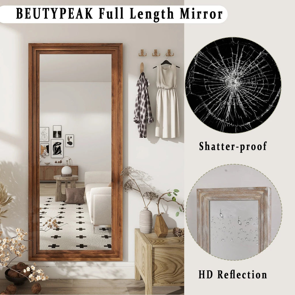 BEAUTYPEAK Full Length Floor Mirror With Stand, 64 x 21 in, Retro White