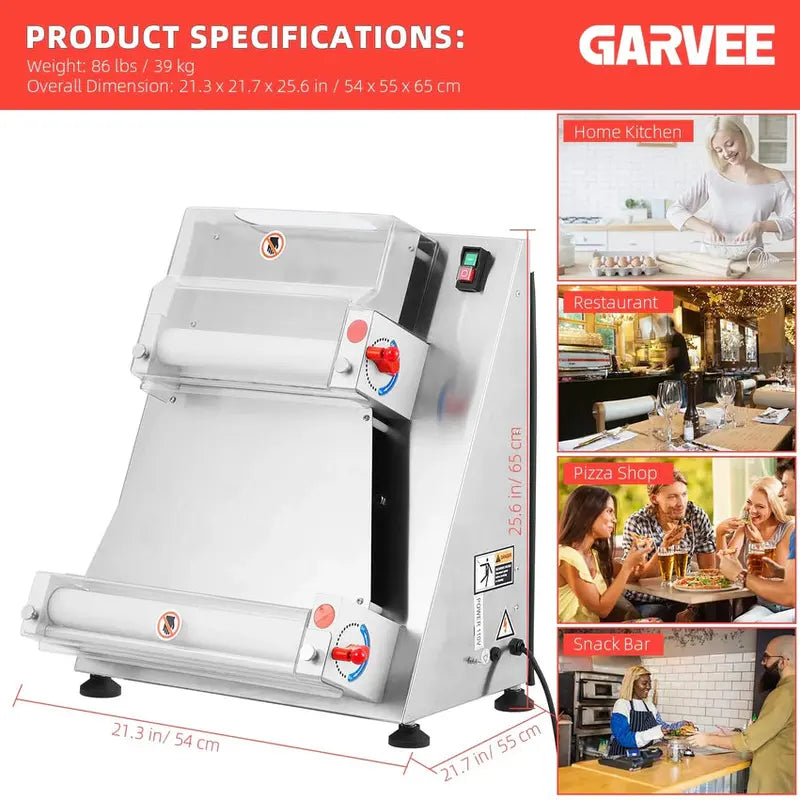Commercial Electric Pizza Dough Sheeter, 16-Inch Max Width, 370W Stainless Steel Roller
