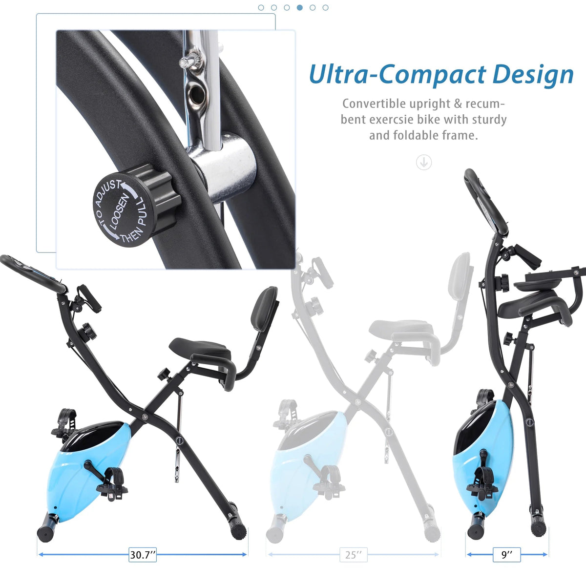 Foldable Magnetic Upright And Recumbent Exercise Bike, Light Blue
