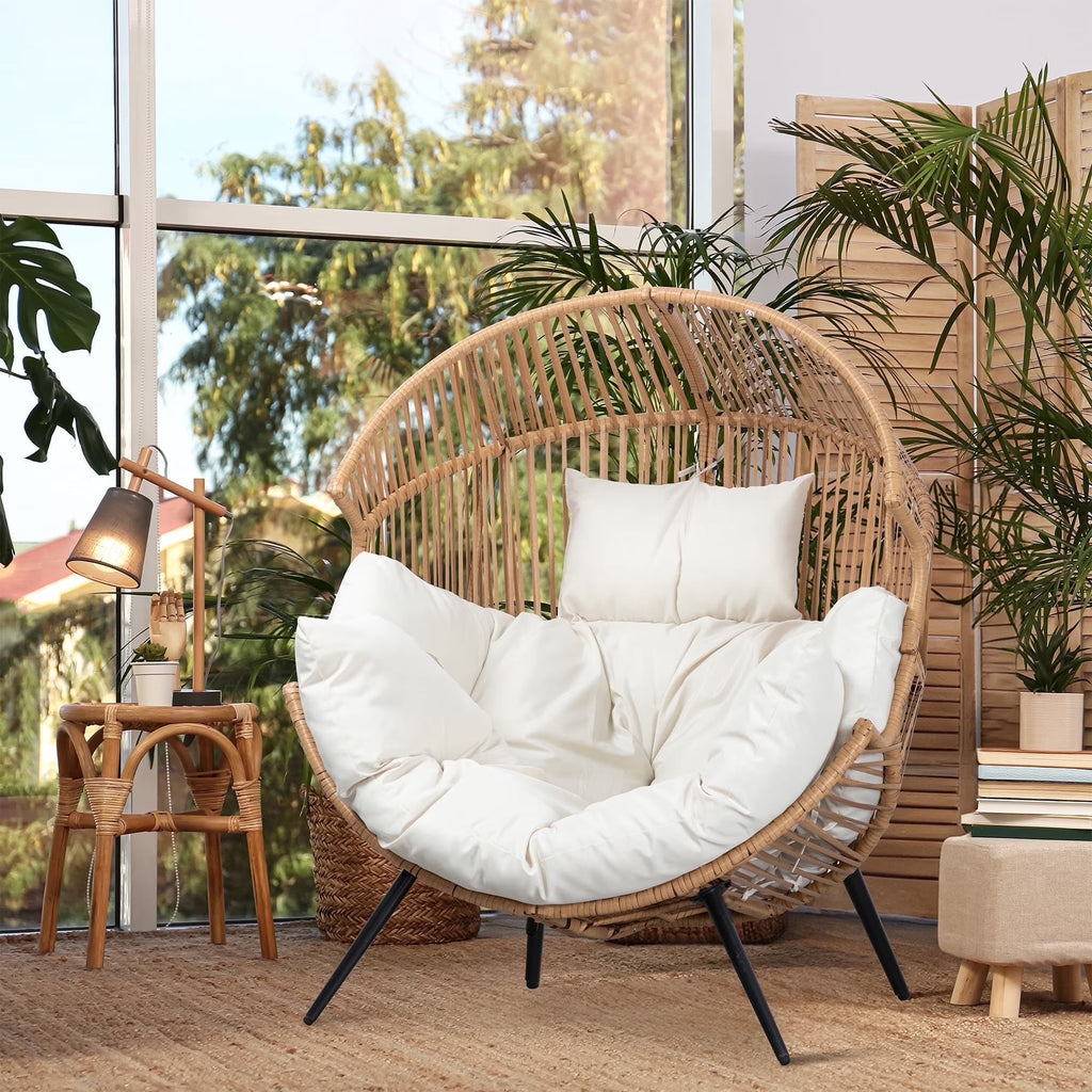 Walsunny Outdoor Patio Wicker Oversized Egg Chair With Cushion