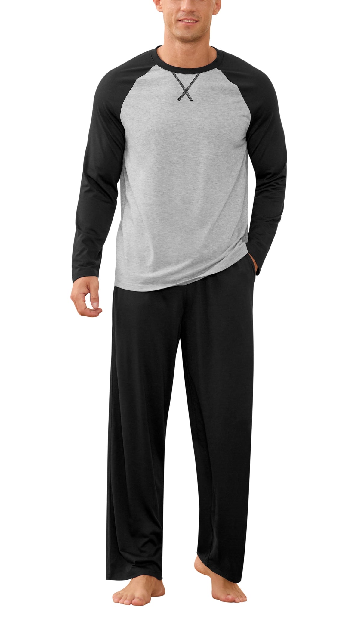Iceglad Men's Pajamas Set Long Sleeve Sleepwear with Pockets Comfortable Lightweight Pjs Sets for Men
