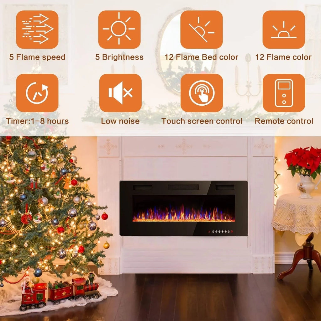 Ultra-Thin Linear Electric Fireplace, 30-72 Inch, Wall Mounted/Recessed