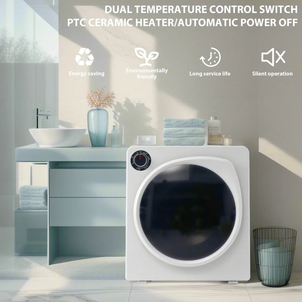 ZNESKPG Portable Compact Front Load Clothes Dryer 1.95 Cu. Ft., 830W, 5 Drying Modes, Stainless Steel Drum