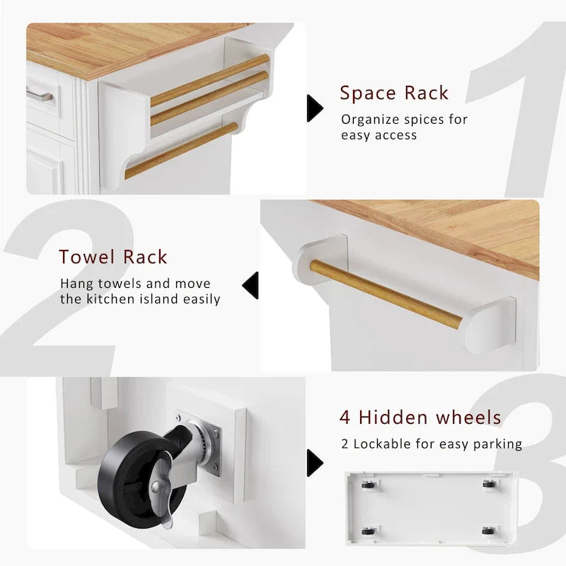Kitchen Island Cart With Wood Drop Leaf, 54.1 x 29.5 x 35.9 Inches, White