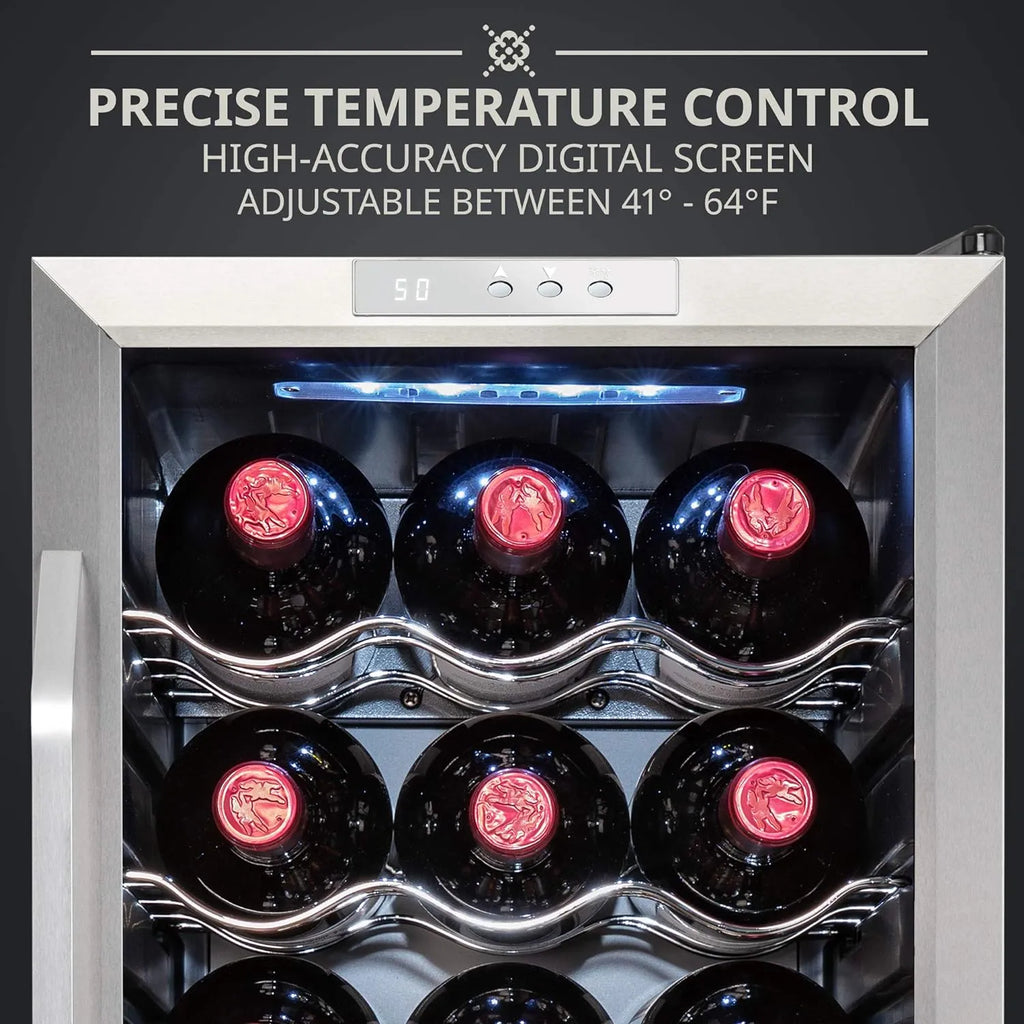 18 Bottle Compressor Wine Cooler Refrigerator With Lock, 41F-64F Digital Temperature Control