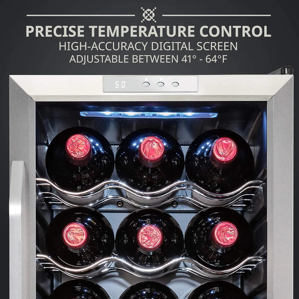 18 Bottle Compressor Wine Cooler Refrigerator With Lock, 41F-64F Digital Temperature Control