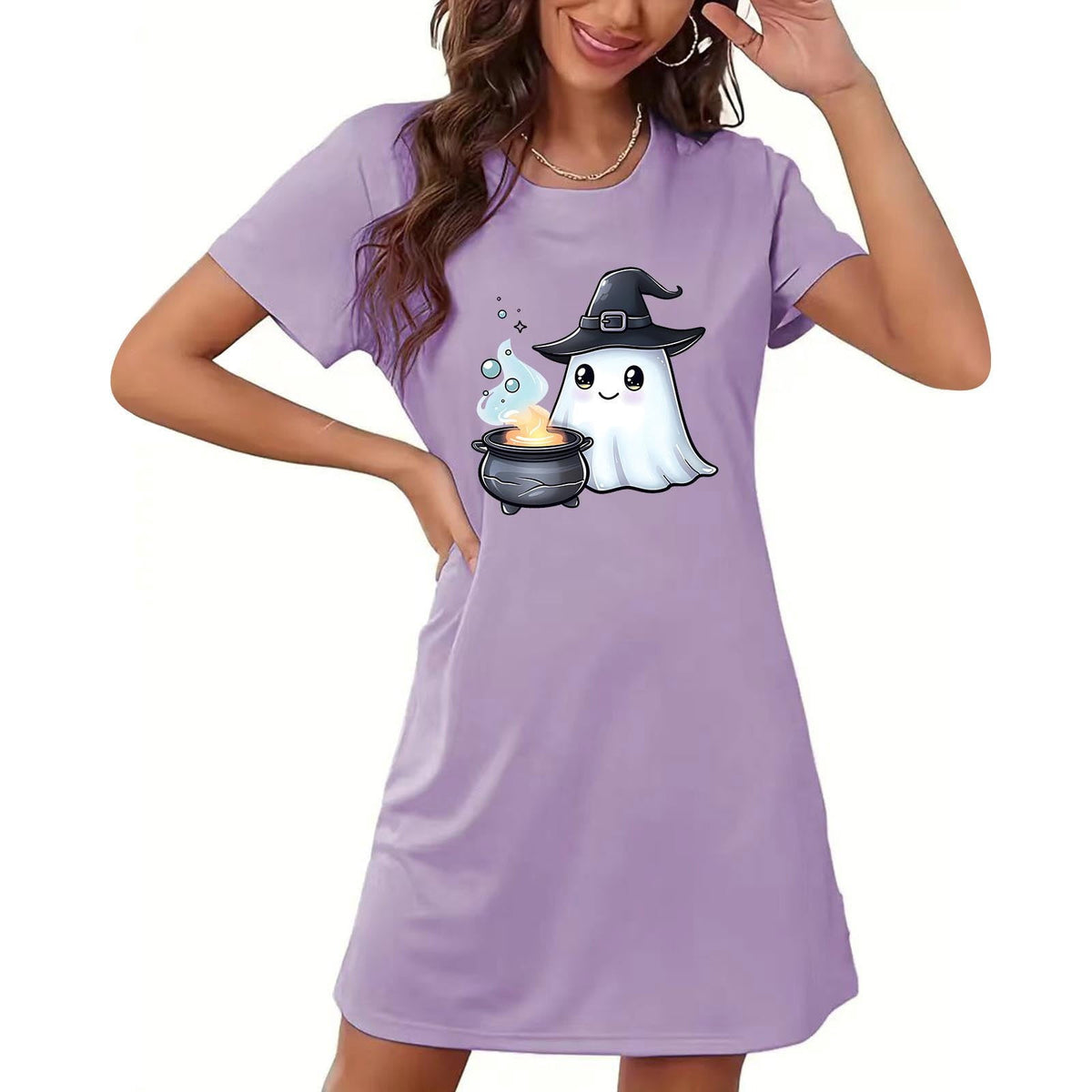 Censtreet Halloween Sleep Shirts for Women Short Sleeve Night Shirts for Sleeping Pullover Nightgown Soft Nightdress