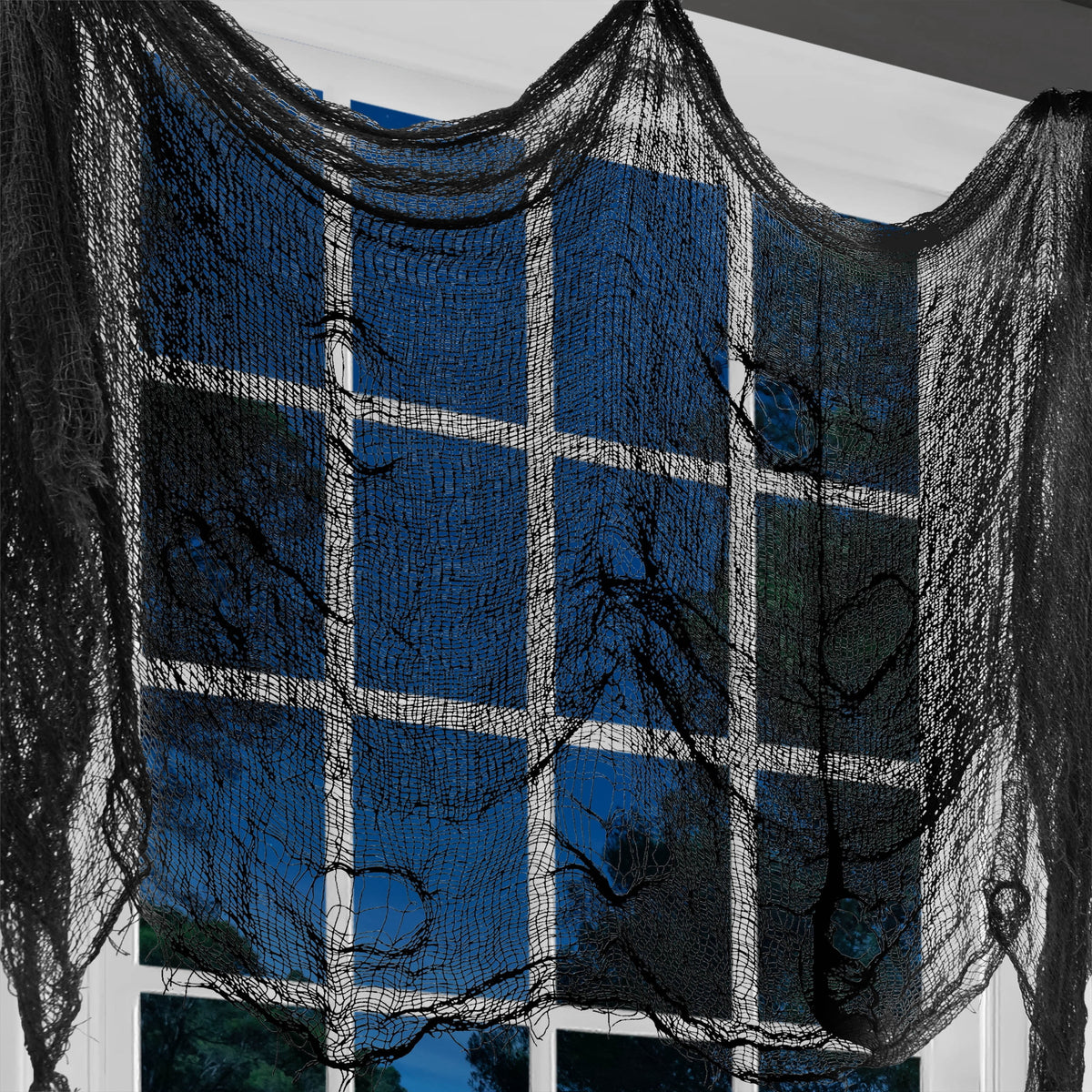 Creepy Gauze Fabric, Black, 65" x 84", Halloween by Way To Celebrate