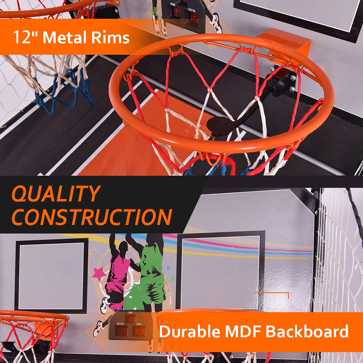 Costway Double Shot Electronic Basketball Arcade Game, 8 Game Modes, 4 Balls, Grey