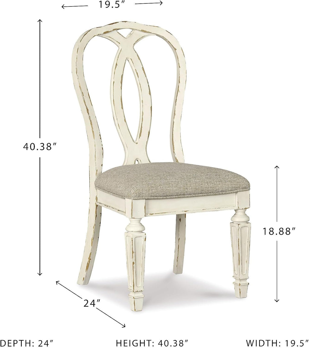 Signature Design by Ashley French Country Ribbon Back Dining Chairs, 2 Count, Chipped White - Realyn
