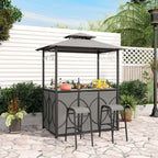 Costway 3-Piece Grill Gazebo Bar Set With 2 Bar Stools And Tempered Glass Top - Grey