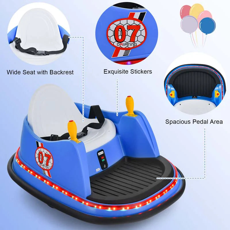 12V Toddler Battery Powered Bumper Car With Dual Joysticks And 360 Degree Spin