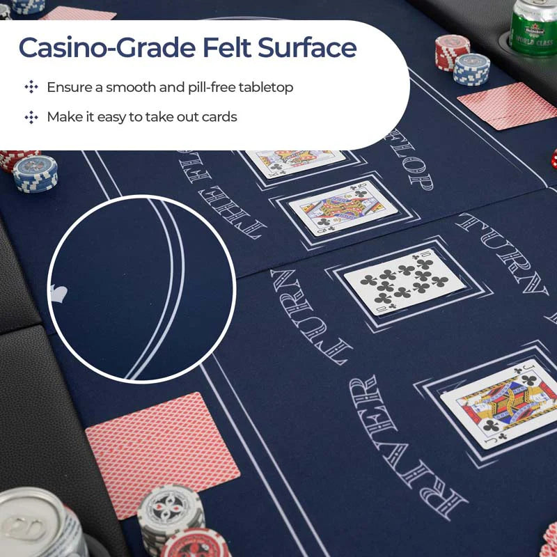 8-Player Foldable Poker Table, 72in With Cup Holders - Blue/Black/Green