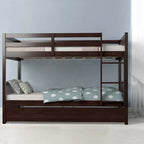 Full Over Full Convertible Bunk Bed Frame With Trundle, Ladder And Guardrails