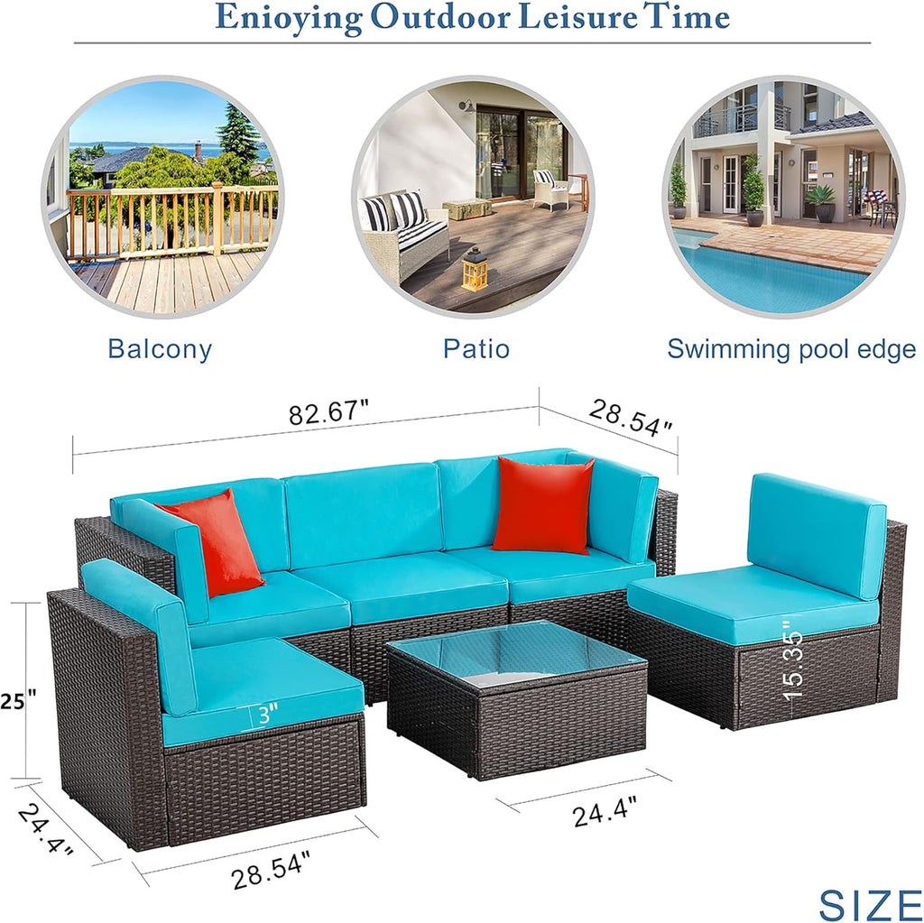 5-Piece All-Weather Wicker Patio Conversation Set With Ottoman And Cushions