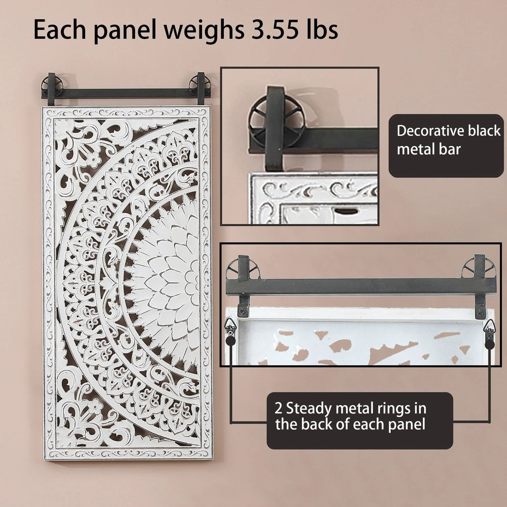 Set Of 2 Distressed Ivory White Wood Flower Wall Art With Black Accents - 33.1in H x 14.6in W