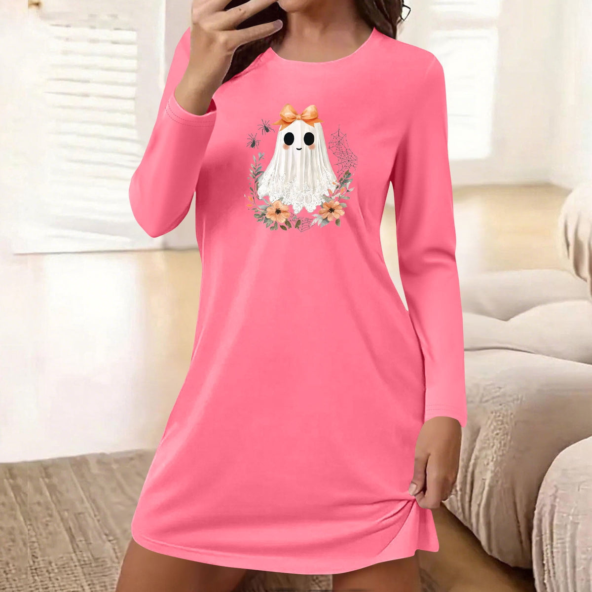Censtreet Halloween Sleep Shirts for Women Short Sleeve Night Shirts for Sleeping Pullover Nightgown Soft Nightdress