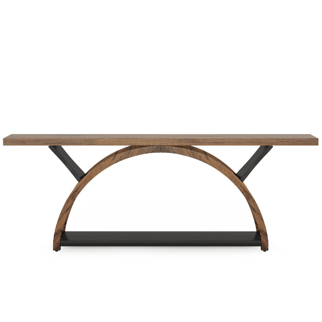 2-Tier Slim Console Sofa Table, Engineered Wood and Metal - 11.81 in D x 70.87 in W x 33.46 in H