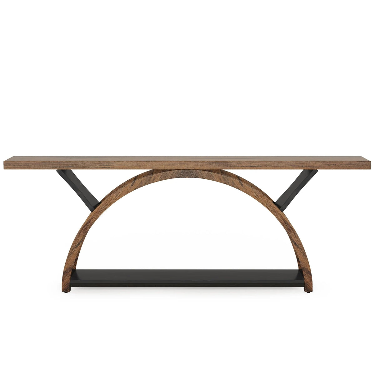 2-Tier Slim Console Sofa Table, Engineered Wood and Metal - 11.81 in D x 70.87 in W x 33.46 in H