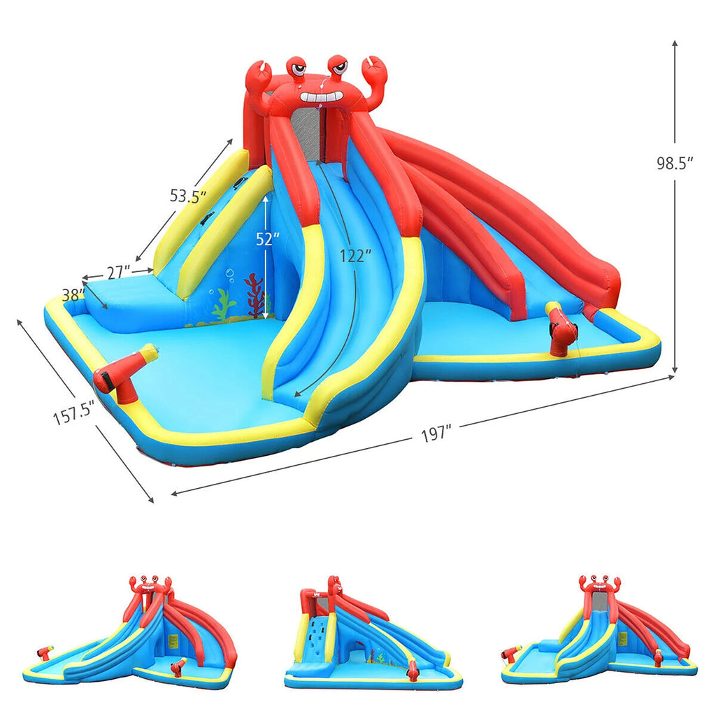Costway Inflatable Crab Dual Slide Water Park Bounce House With Splash Pools, 197 x 157.5 x 98.5 in, 950W Blower