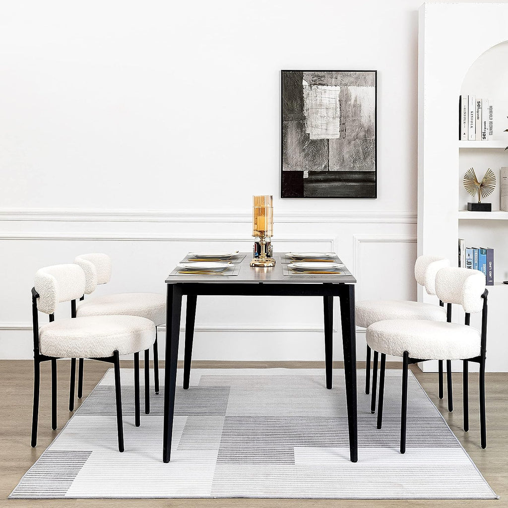 DYHOME Mid-Century Modern Dining Chairs, White, Set Of 4, Black Metal Legs