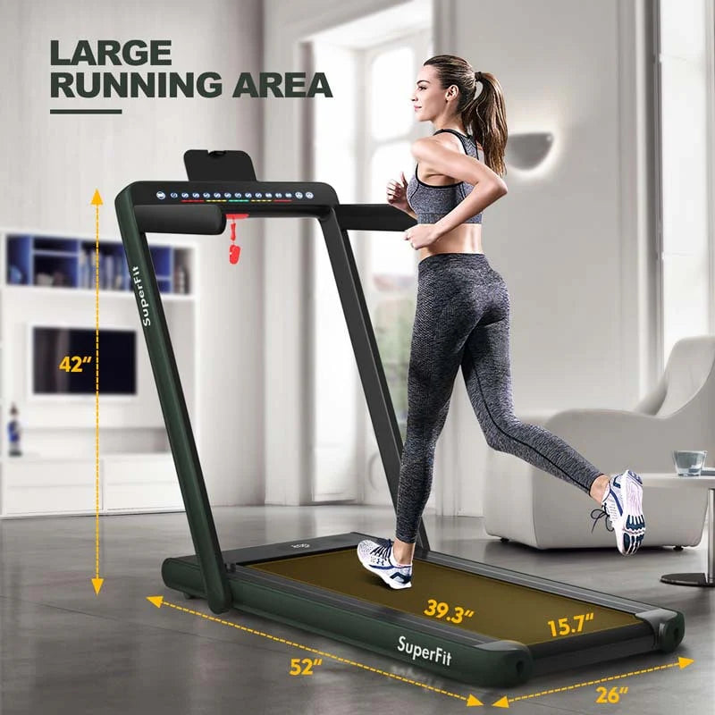 2 In 1 Folding Treadmill, 2.25 HP, 40 in x 16 in Running Area, Dual Display And App Control
