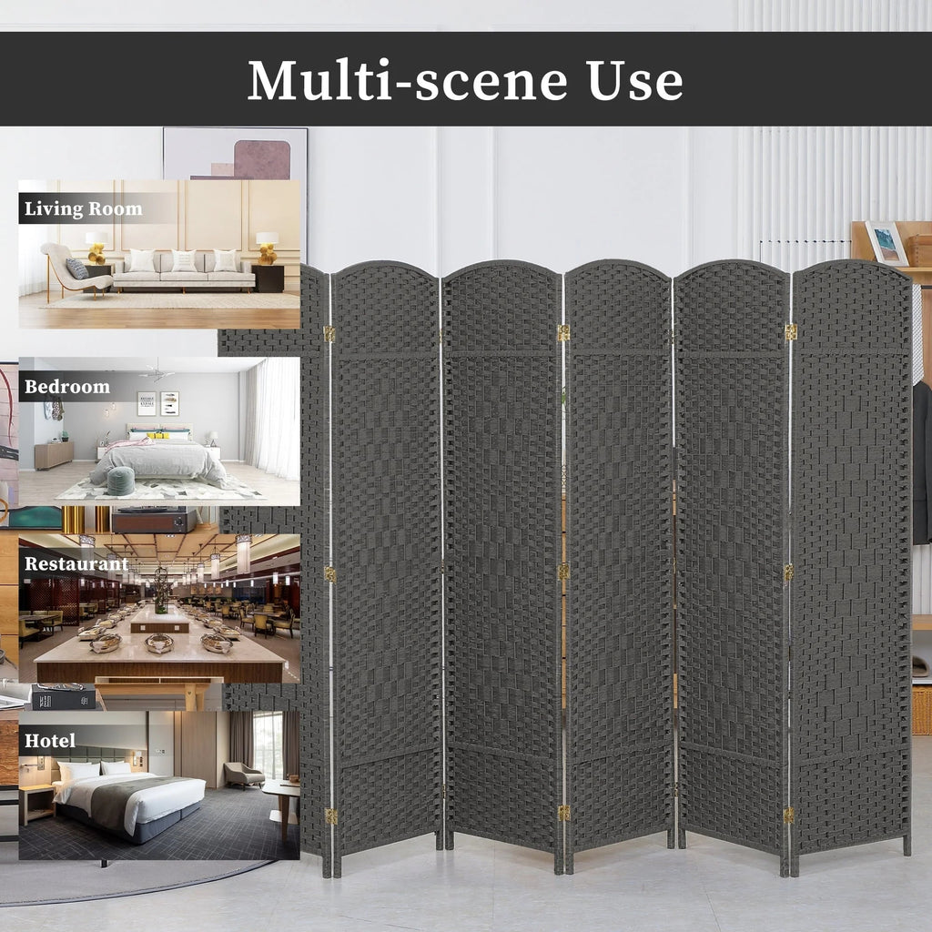 Freestanding Folding Woven Fiber Room Divider Privacy Screen - 6 Ft Tall