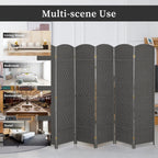 Freestanding Folding Woven Fiber Room Divider Privacy Screen - 6 Ft Tall