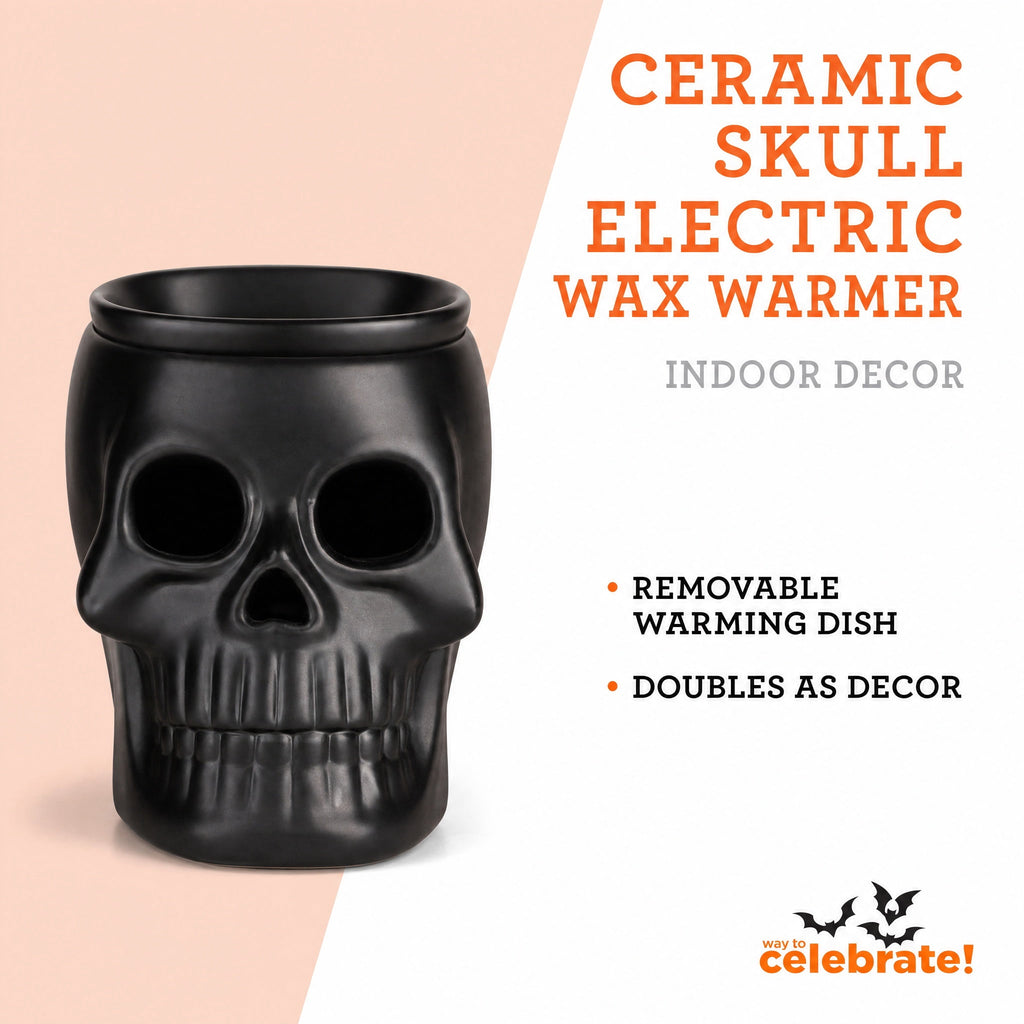 Ceramic Skull Electric Wax Warmer, Black, Halloween by Way To Celebrate