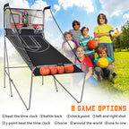 Costway Double Shot Electronic Basketball Arcade Game, 8 Game Modes, 4 Balls, Grey