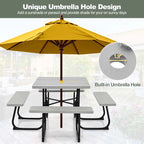 8-Person Outdoor HDPE Square Picnic Table And Bench Set, 67in x 67in x 30in, Metal Frame