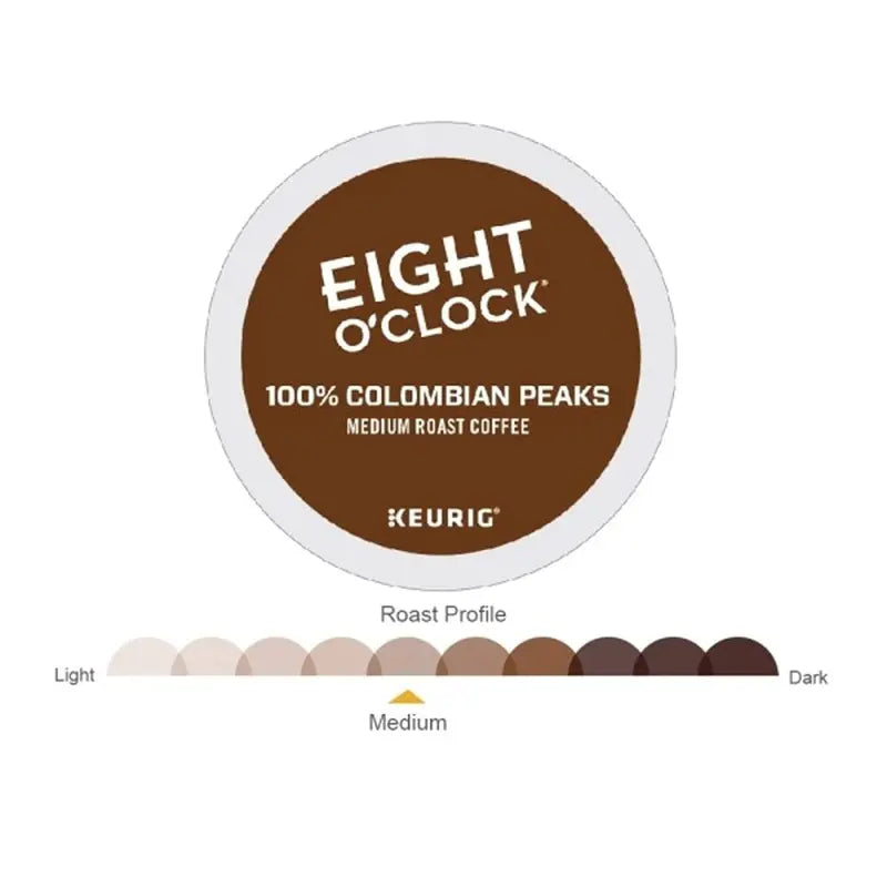 Eight O'Clock Colombian Peaks Medium Roast Coffee K-Cup Pods, 96 Count, 100% Arabica