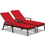 Costway 2 PCS Patio Rattan Chaise Lounge Chairs With Adjustable Backrest And Cushions - Red