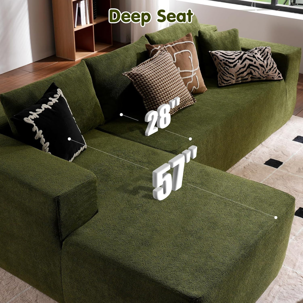 ovios 104in L-Shape Sectional Sofa With Chaise, Grey Plush Corduroy Fabric