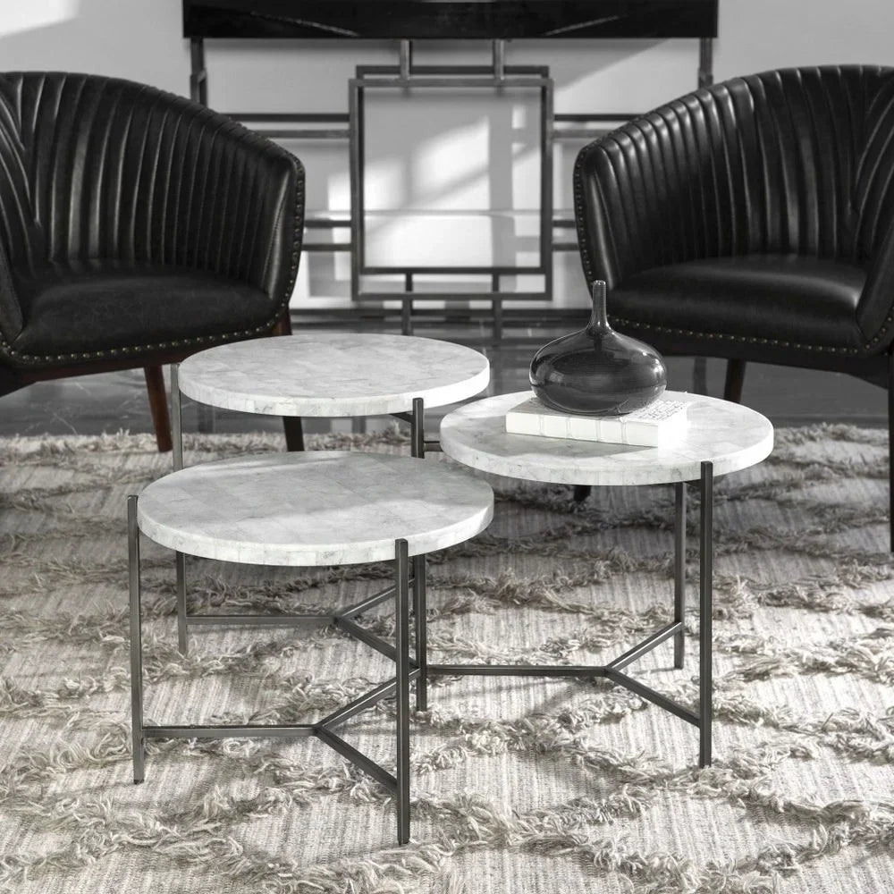 Bailey Street Home 38 inch Tiered Coffee Table, White Venetian Marble/Gunmetal Finish - 208-Bel-3826004