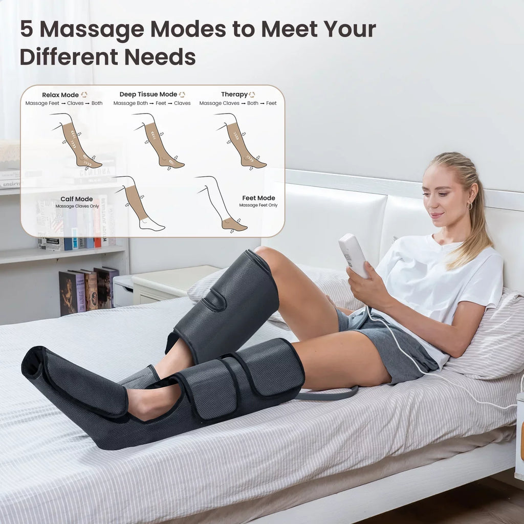 PureHeal Air Compression Foot And Leg Massager, Black - 5 Modes, 5 Intensities