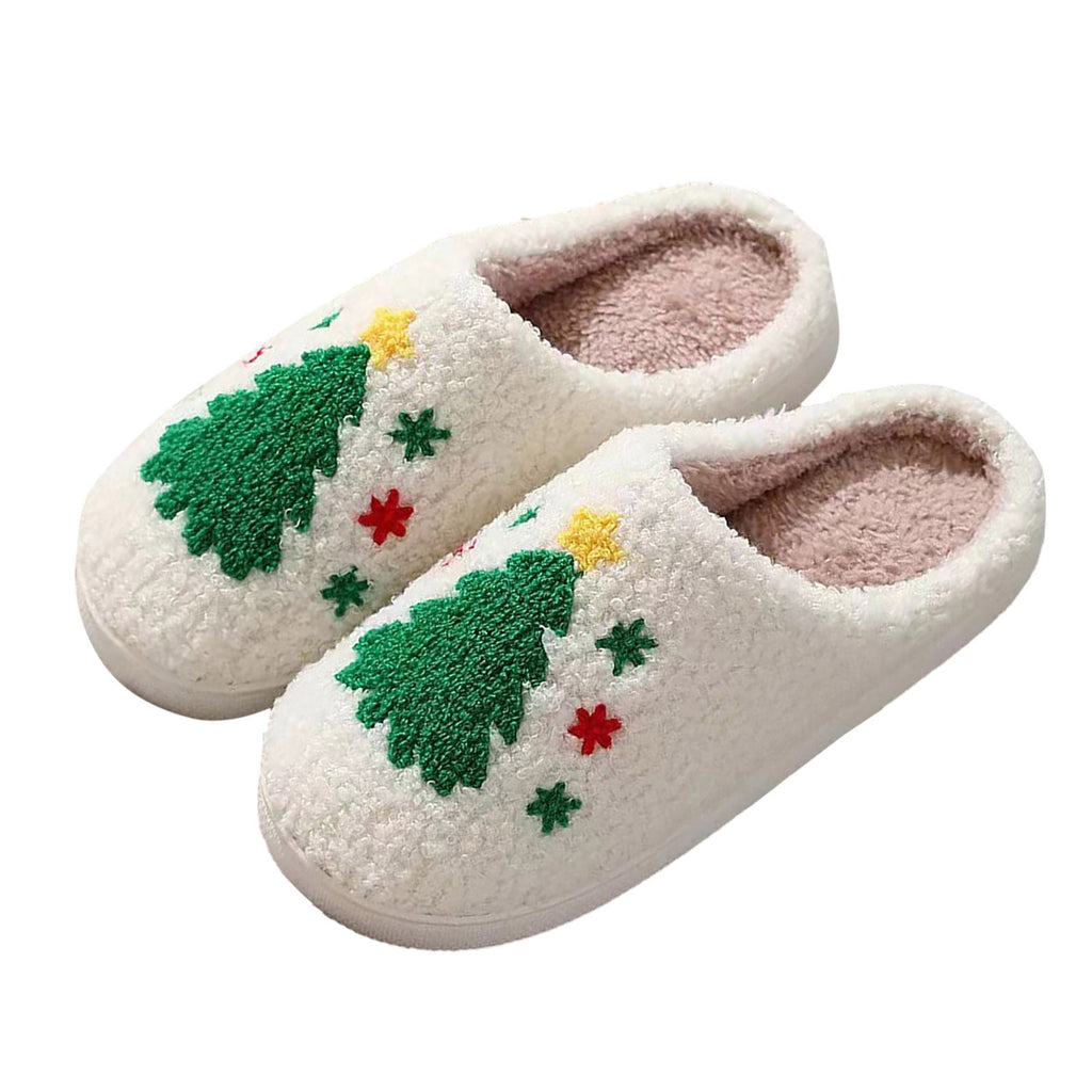 Gaexia New Christmas Cotton Slippers Winter Warm Couples Thick Sole Soft Sole Shoes Thickened Anti Slippers for Men And Women - w12-Red